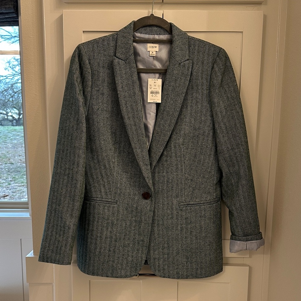 J. Crew Women's Green Textured Single-Button Blazer